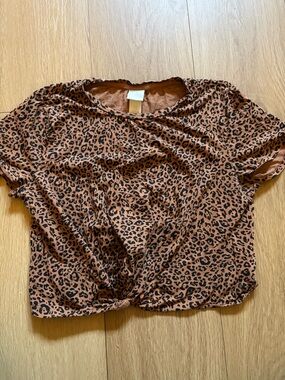 H&M Leopard Print Twist-Front Women's Top - Brown
